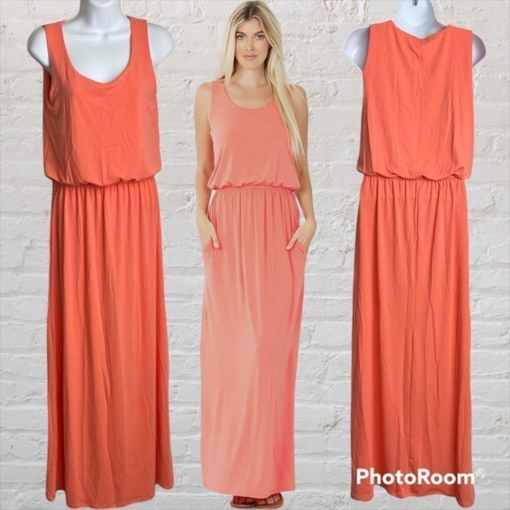 Zenana Large Coral Orange Sleeveless Maxi Dress
